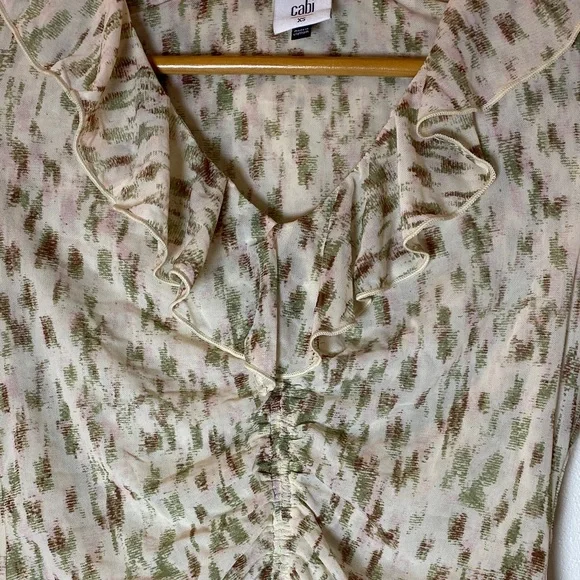 CAbi Cream and Brown Patterned Ruffle Blouse - Picture 4 of 9